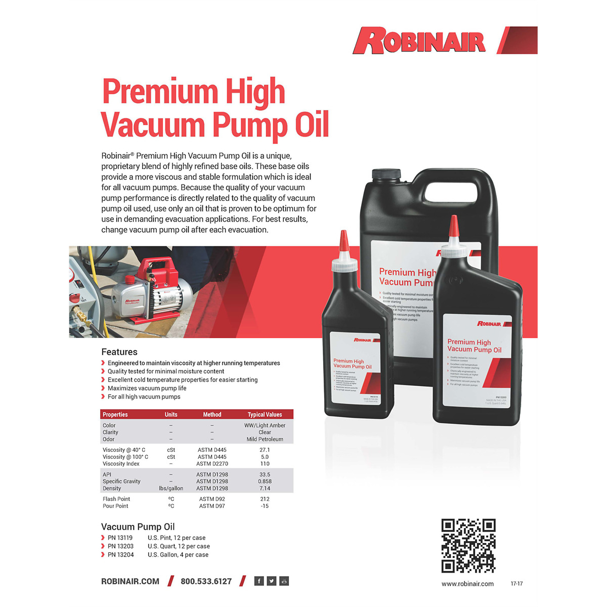 Robinair Premium High Vacuum Pump Oil — 1-Gallon Bottles, Case of 4, Model# ROB13204